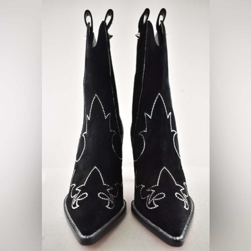 Christian Louboutin Santigag Strass 85 Black Suede Western Ankle Heel Boot 40 - Picture 8 of 16